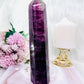 Fabulous Large 20cm Stunning Purple Fluorite Tower with Rainbows (the tower has a slight tilt)