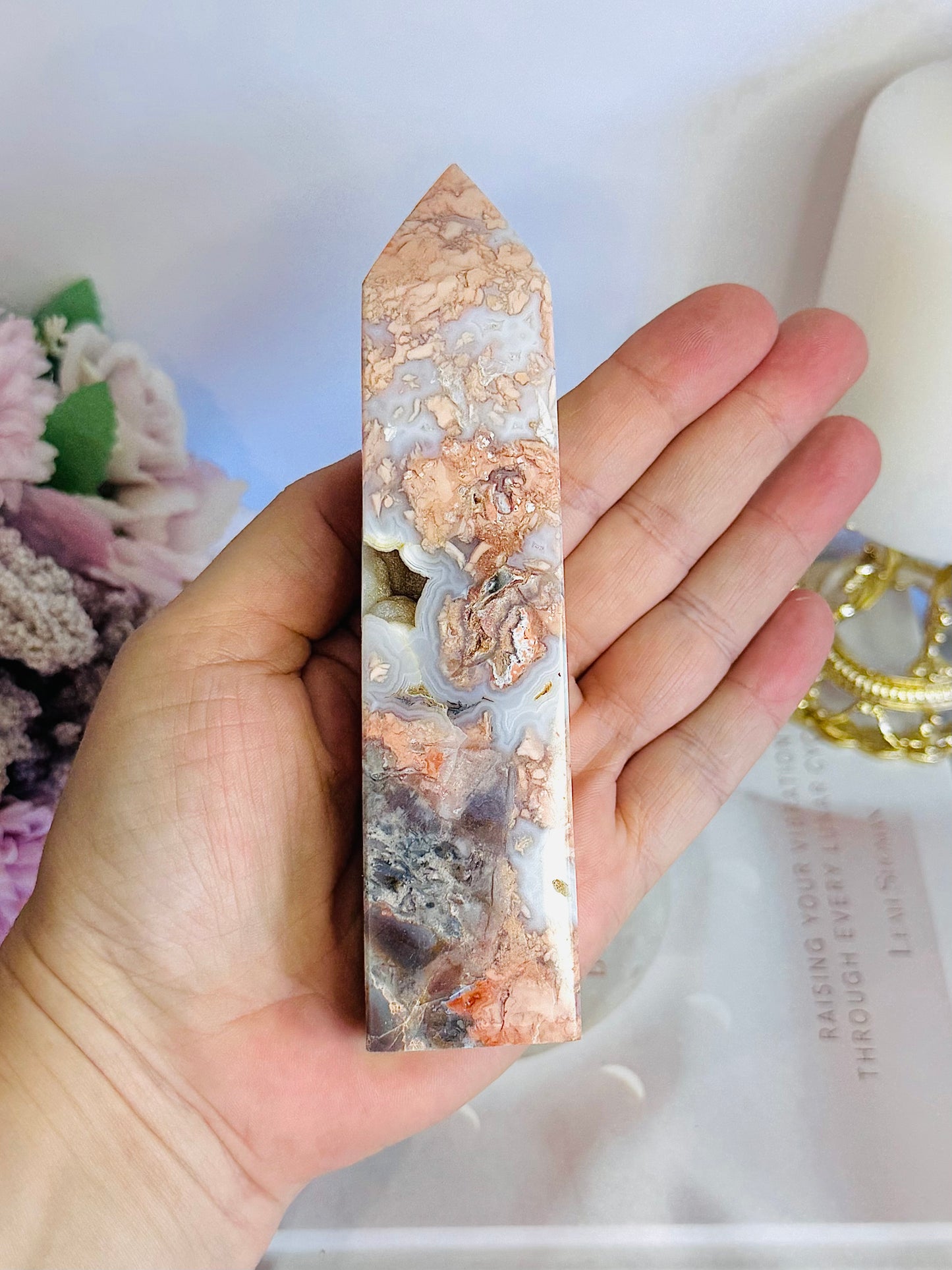 Unique Large 14cm Druzy Pink Agate Tower