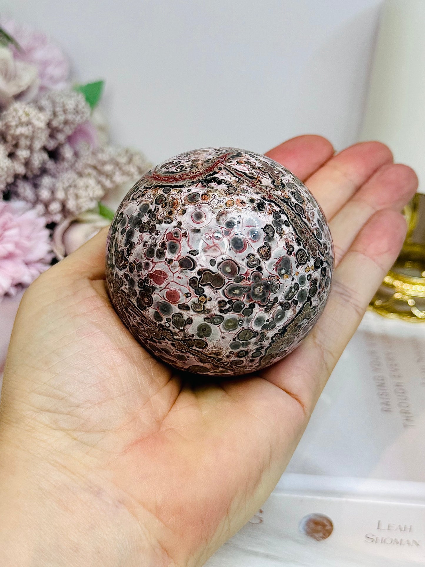 Leopard Skin Jasper Sphere on Stand 318g