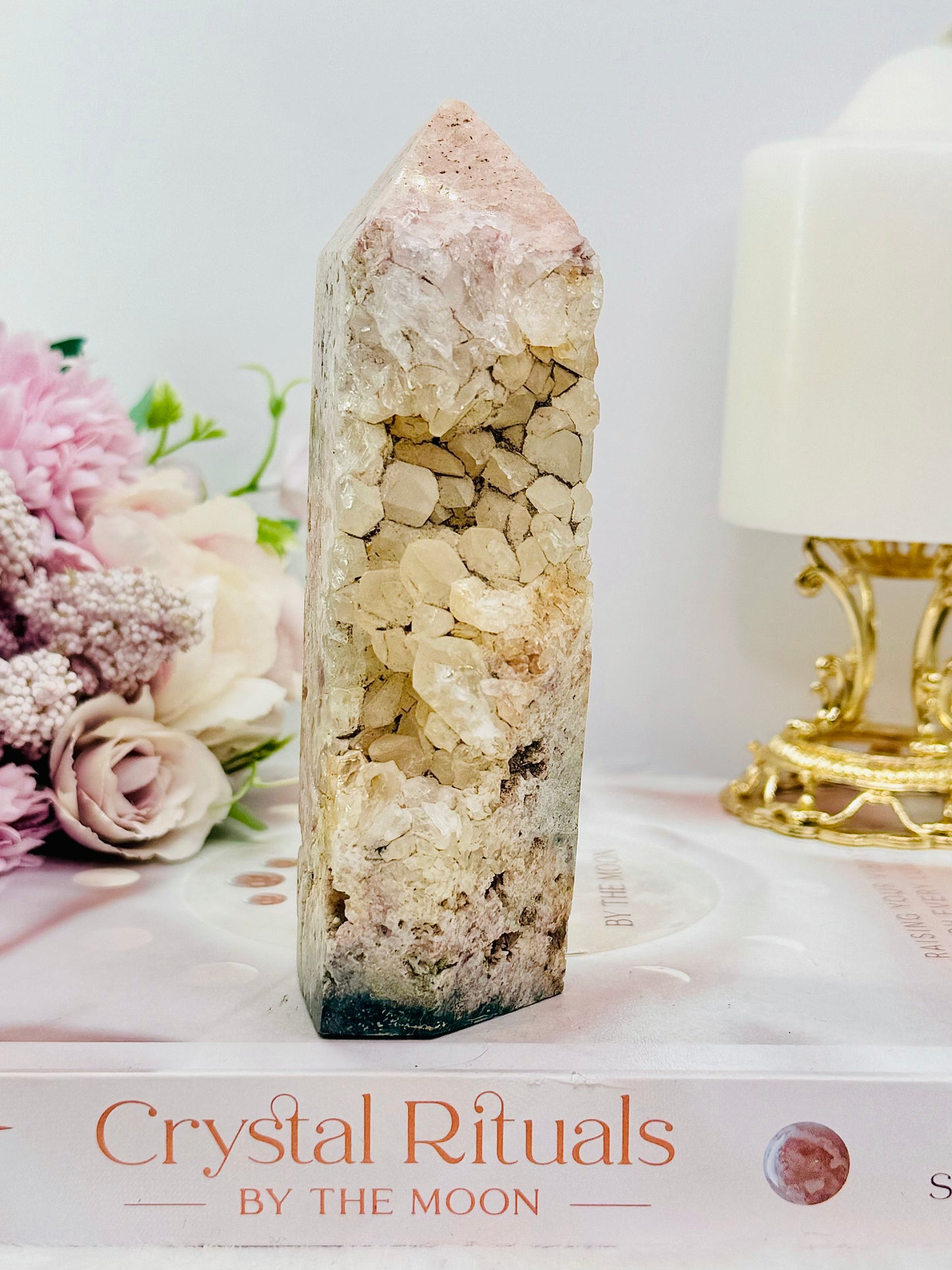 Chunky Tall 14cm Natural Druzy Pink Amethyst Tower (slight chip in tip)