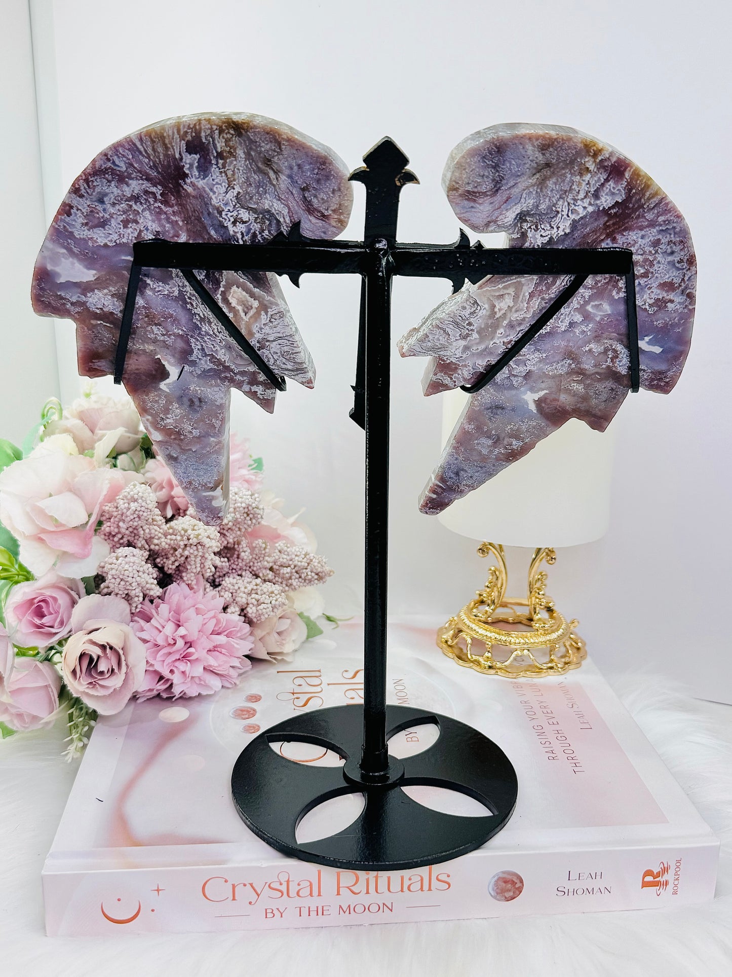 Fabulous Large 22cm (inc stand) Purple Ocean Jasper Chunky Wings on Cross Stand