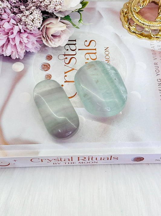 An Excellent Learning Aid ~ Beautiful Set of 2 Large Pastel Fluorite Palm Stones