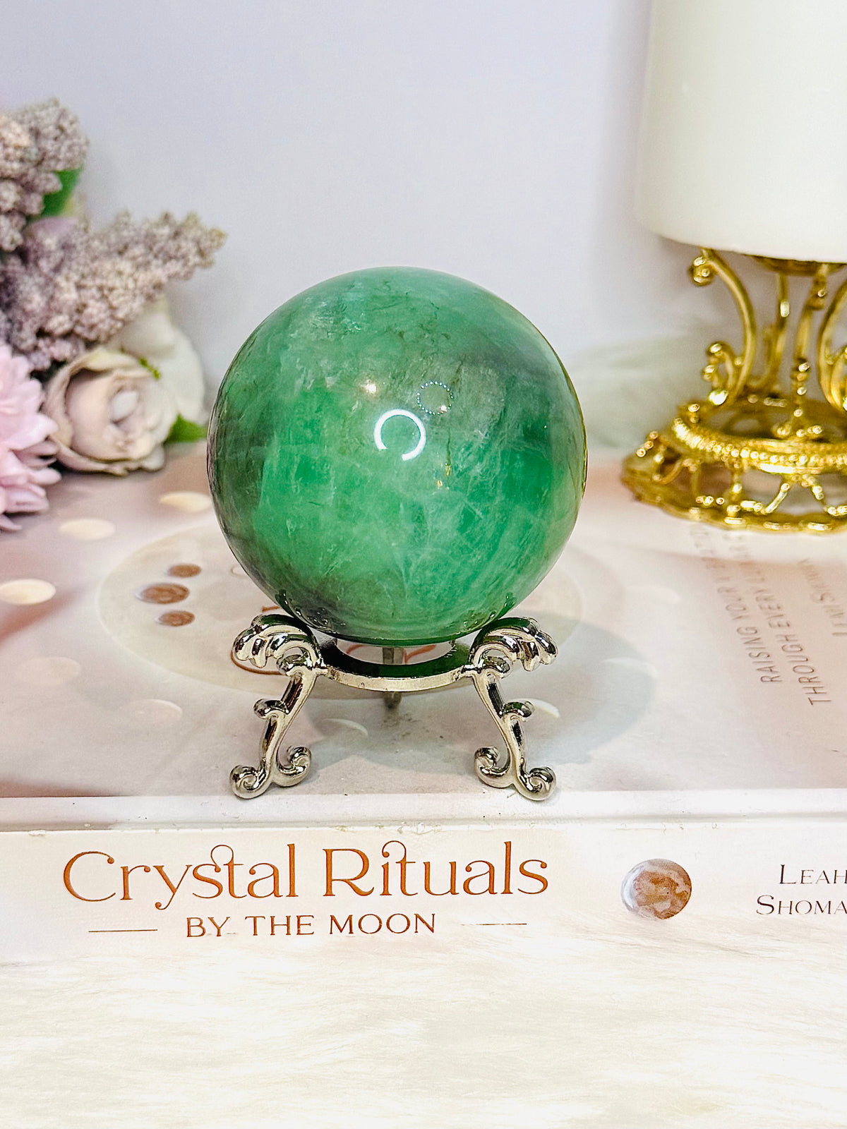 Green & Purple Fluorite Sphere on Stand 372g