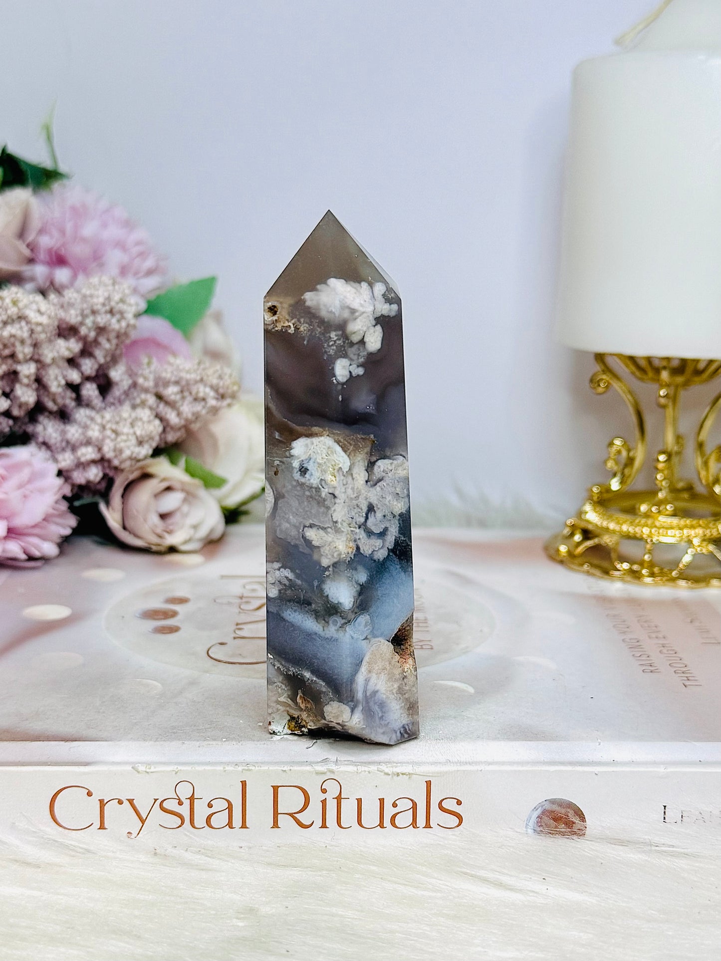 Blue Flower Agate Tower 10cm