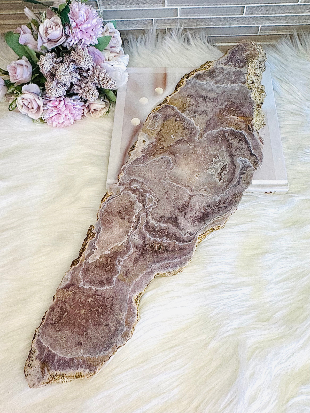 Statement Piece ~ Huge Chunky Pink Amethyst Slab on Stand 2.9KG 19cm