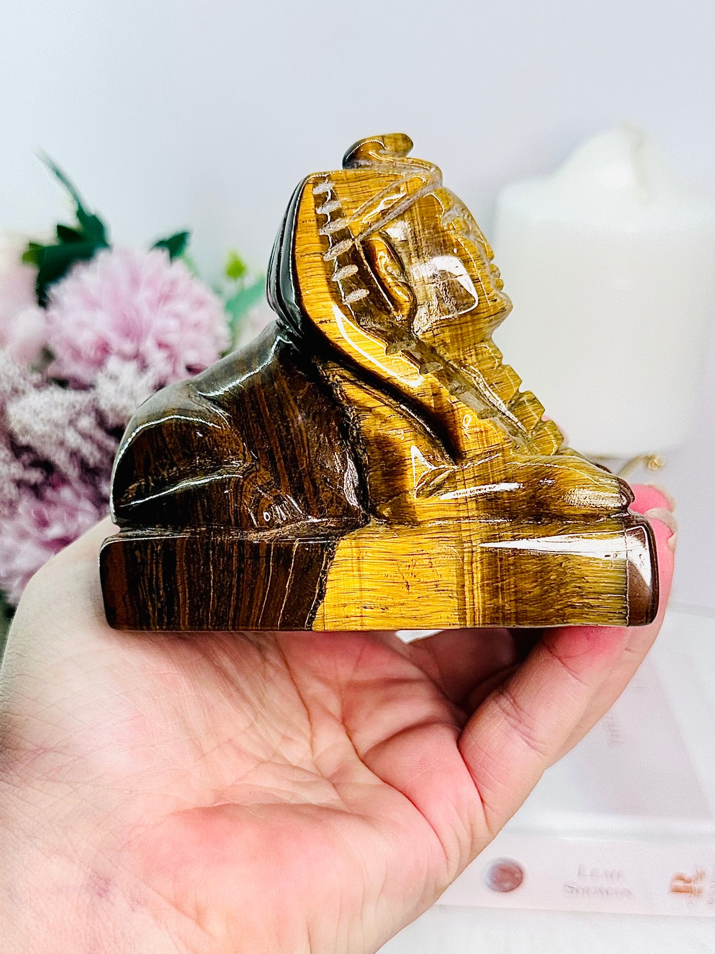 Incredible Tigers Eye Ancient Egyptian Pharaoh Carving with Stunning Flash & Gorgeous Detail 638grams 10cm