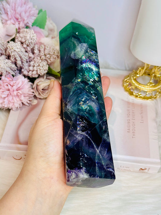 Large Rainbow Fluorite Tower Full of Rainbows 1.02KG 22cm