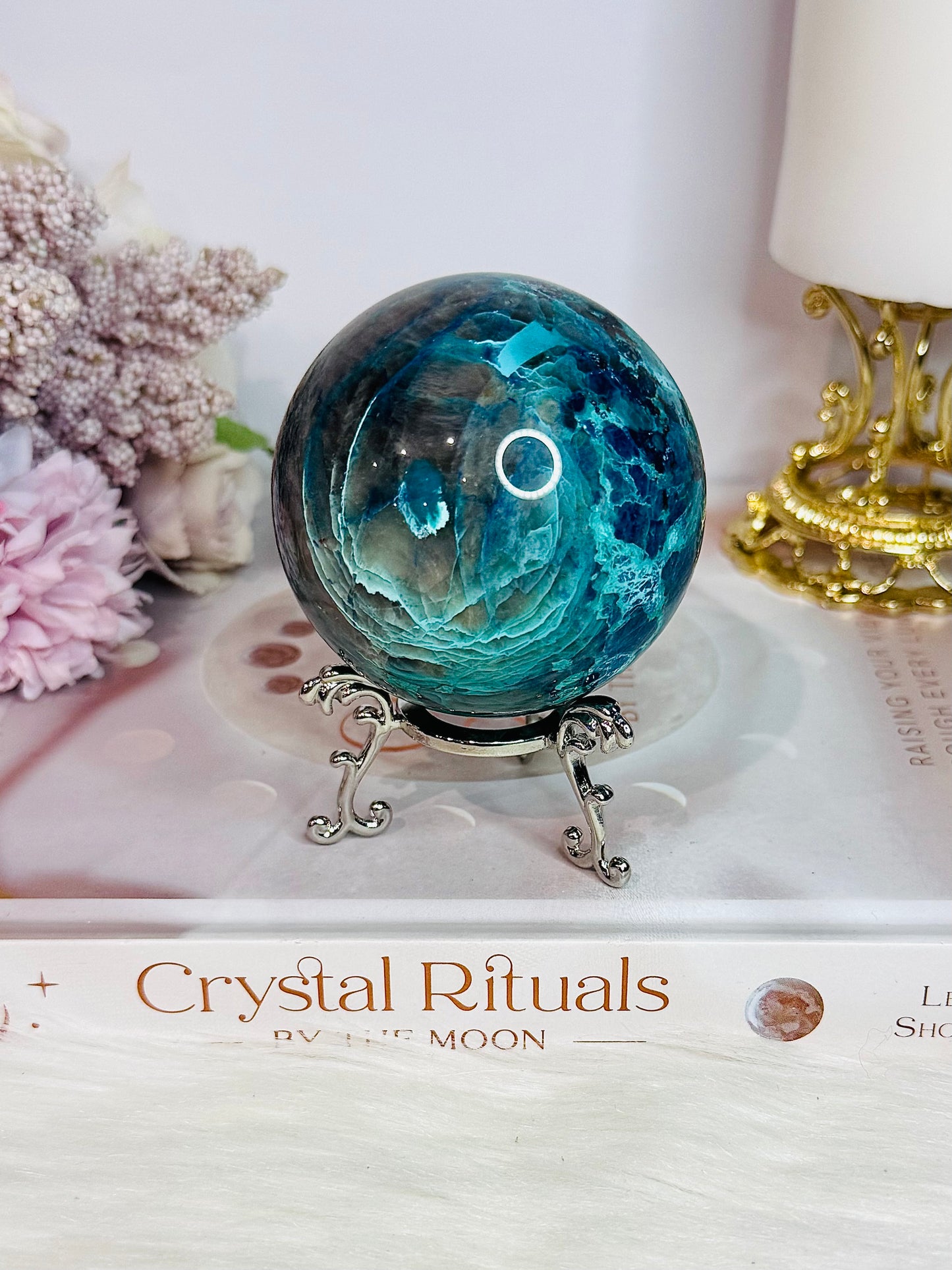 Absolutely Incredible High Grade Chrysocolla Sphere on Stand 339grams