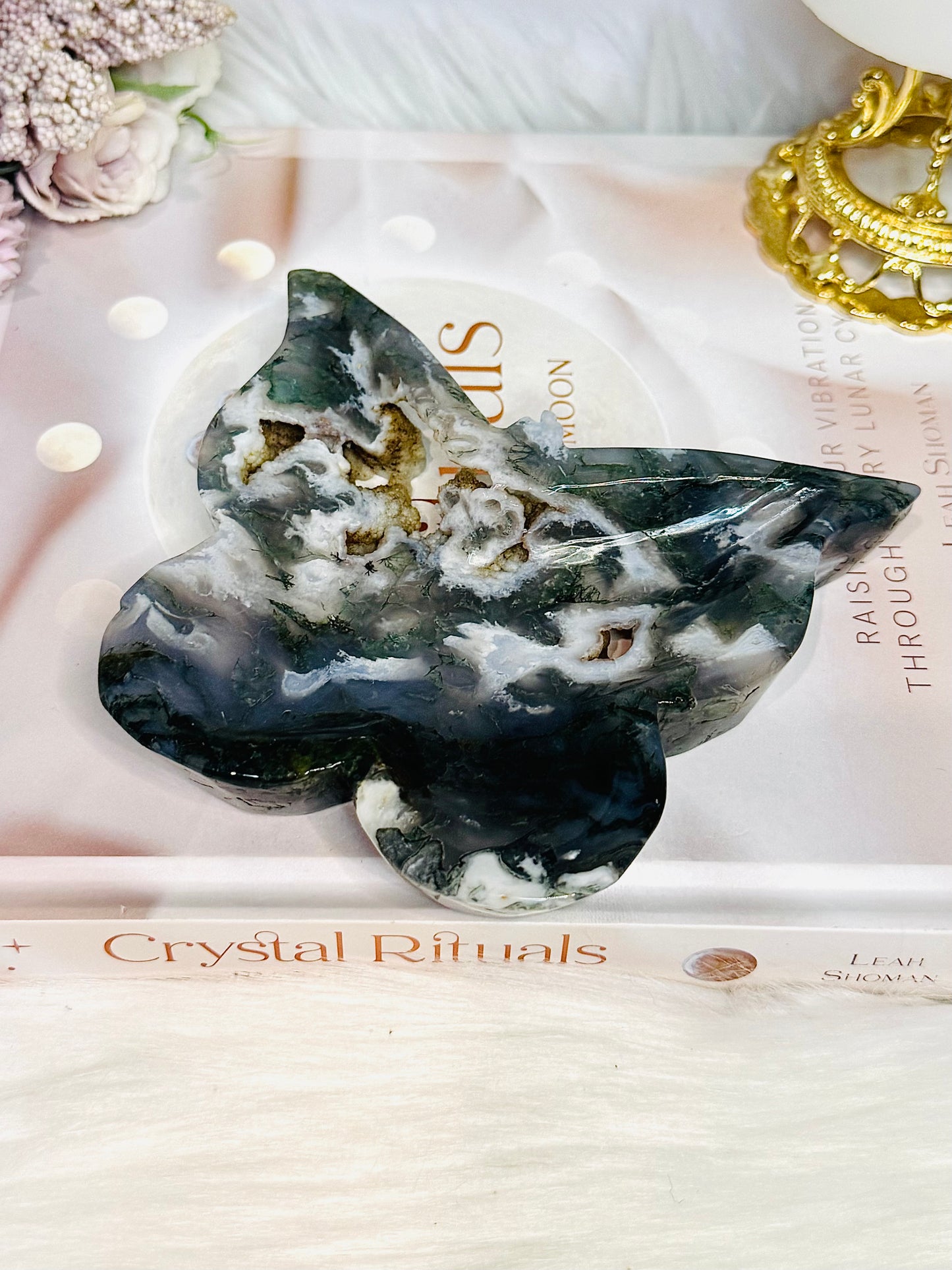 Moss Agate Druzy Butterfly Bowl 12cm