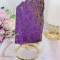 Incredible Rare Natural Velvet Purpurite Large Slab On Gold Stand 578grams