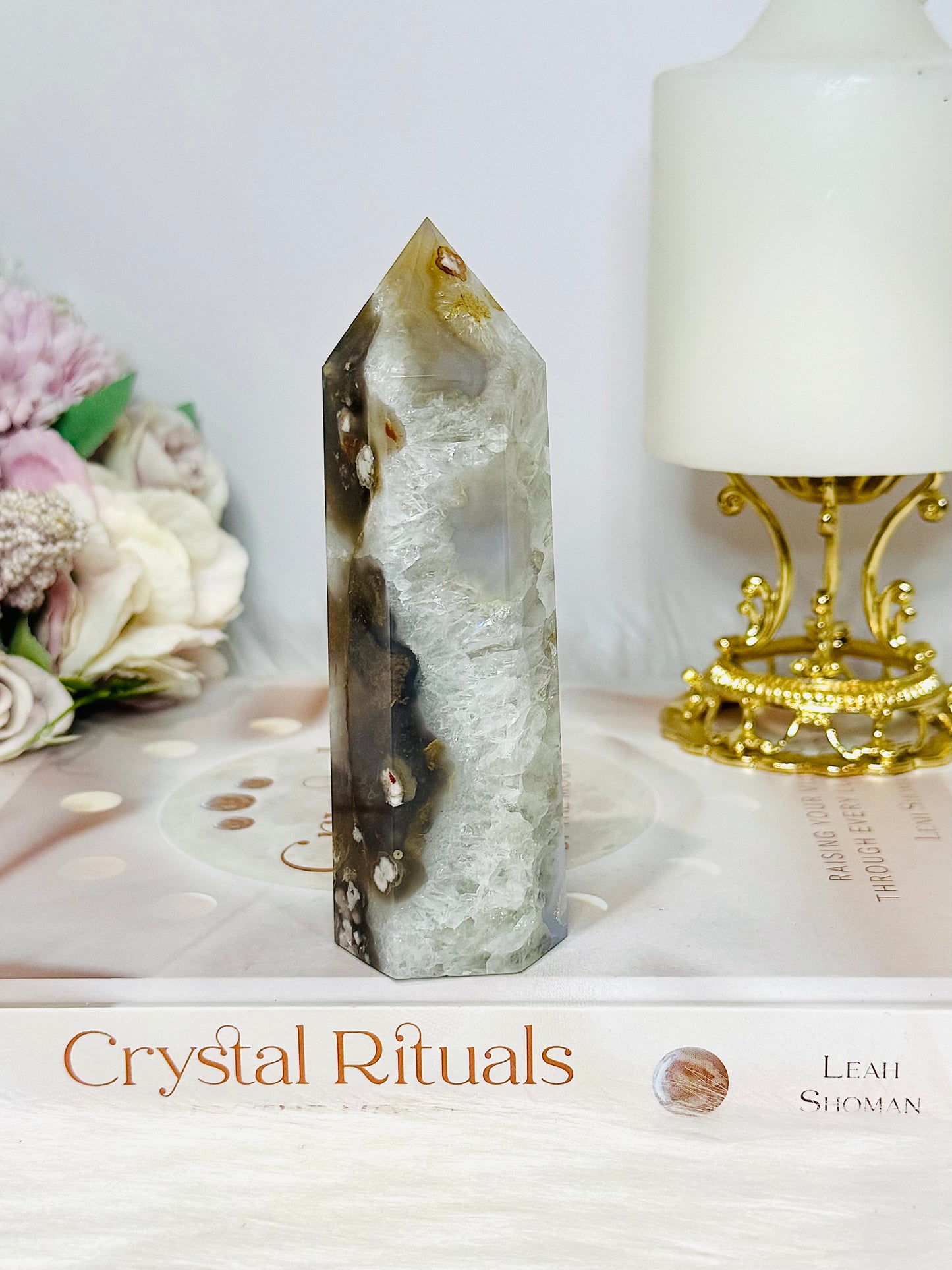 Druzy Flower Agate Tower 12cm