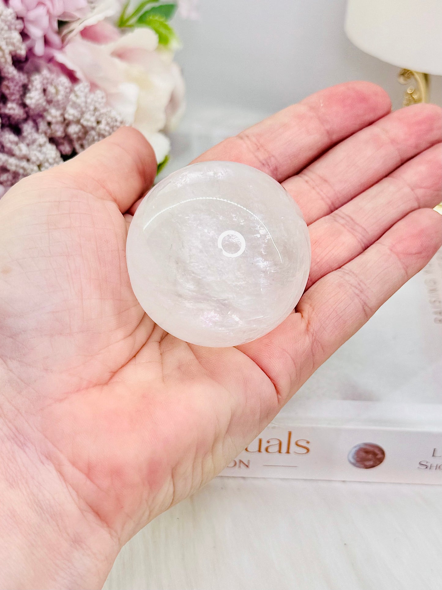 Beautiful White Calcite Sphere with Flash On Stand 5cm