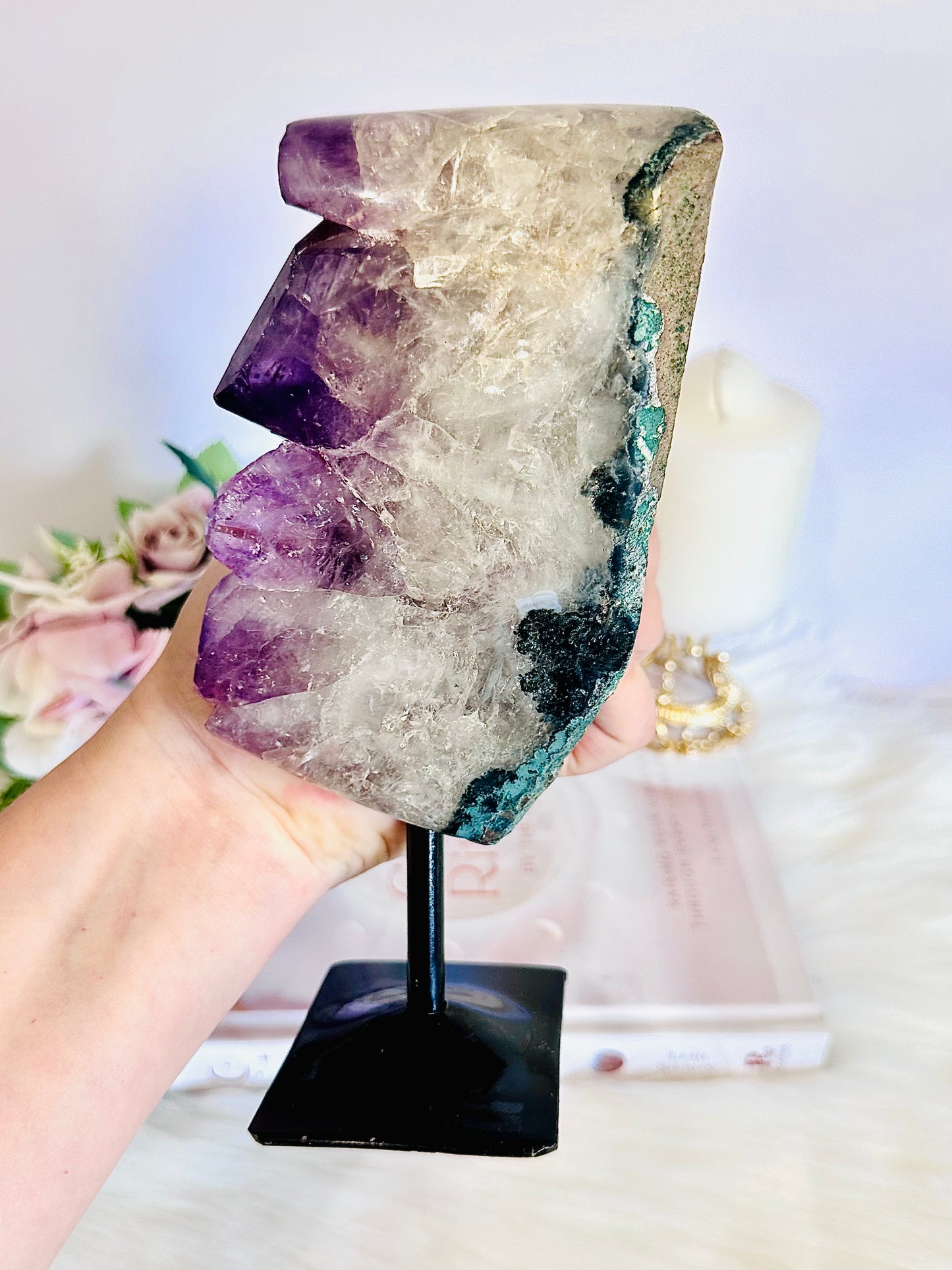 Wow!!! Huge 21cm 1.38KG Amethyst Freeform With Large Amazing Points On Black Stand From Brazil