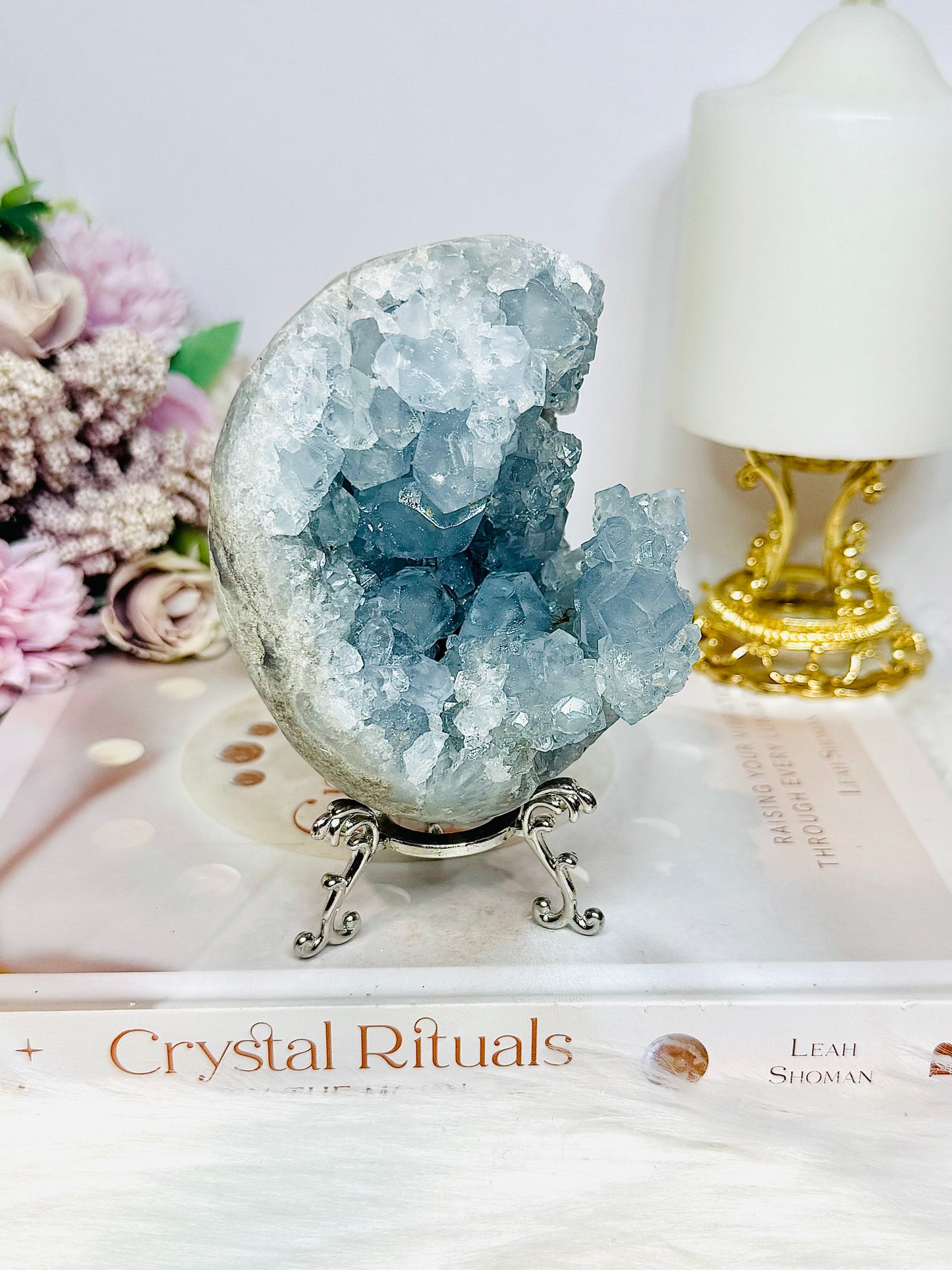 Blue Celestite Large Freeform Egg on Stand 9.5cm 720g