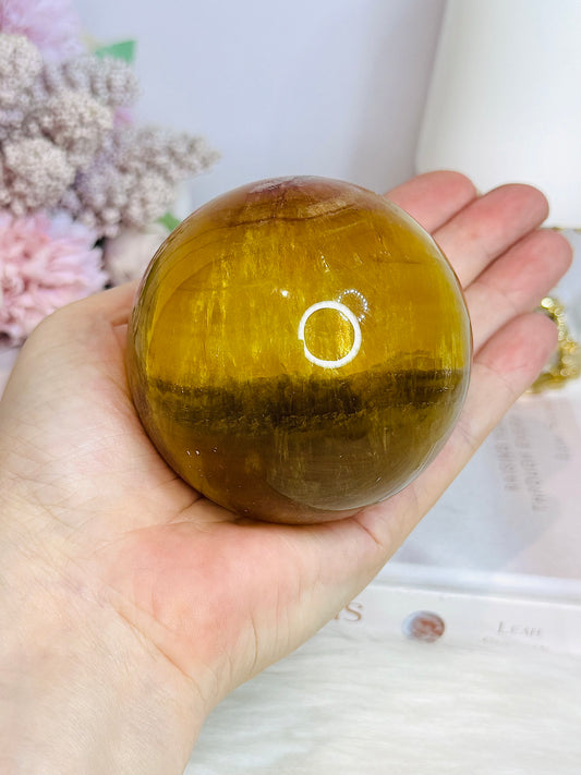 Large Yellow Fluorite Sphere on Stand 635g