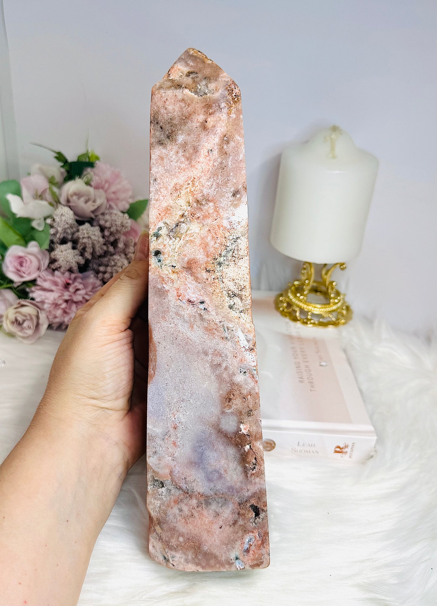 Huge Pink Amethyst Druzy Chunky Tower with Green Jasper Inclusions 27cm 1.7KG