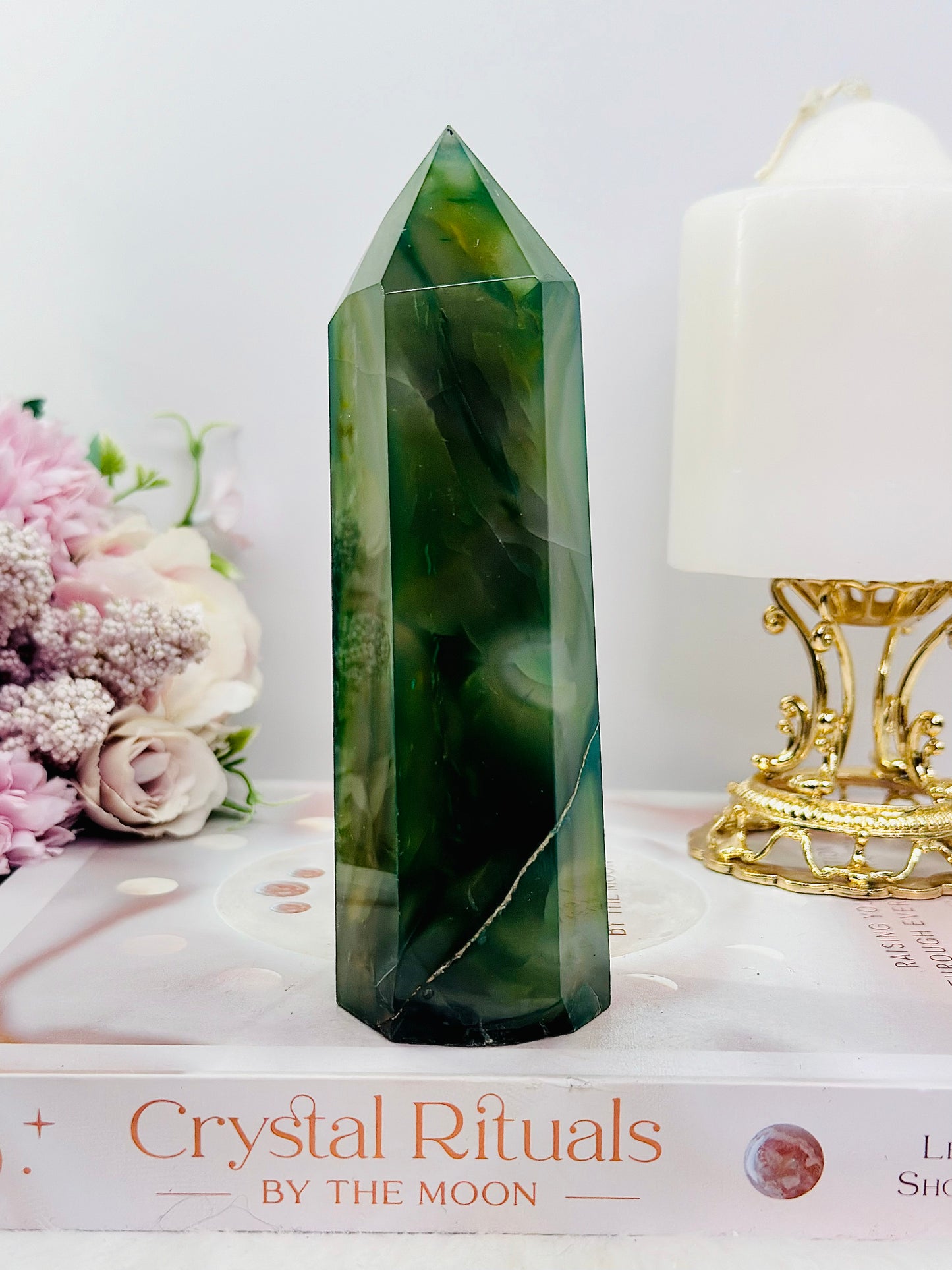 Green Agate (Dyed) Druzy Tower 14cm Reduced price due to crack