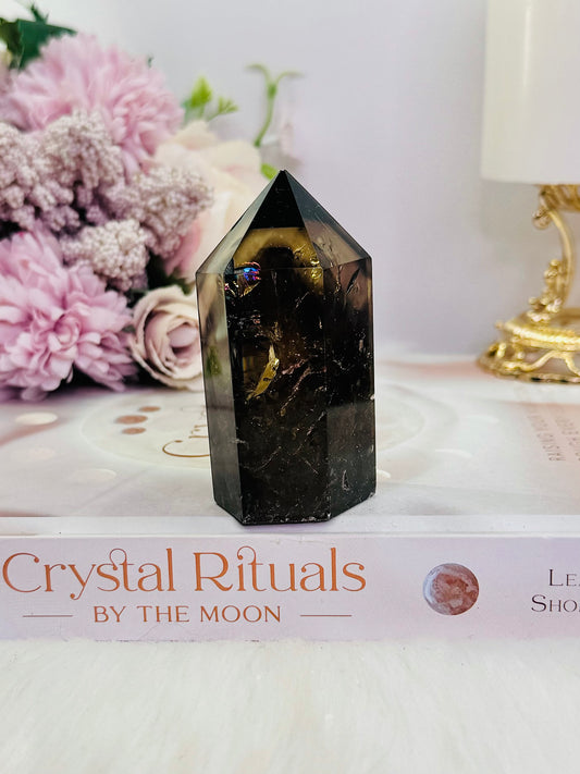 Supports Anxiety & Depression ~ Beautiful Chunky 8cm Smokey Quartz Tower with Rainbows From Brazil (slight chip in tip)