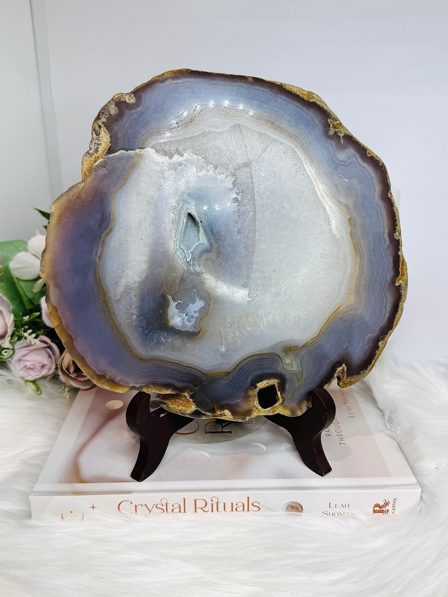 Large Druzy Agate Polished Slab on Stand 20cm 1.19KG