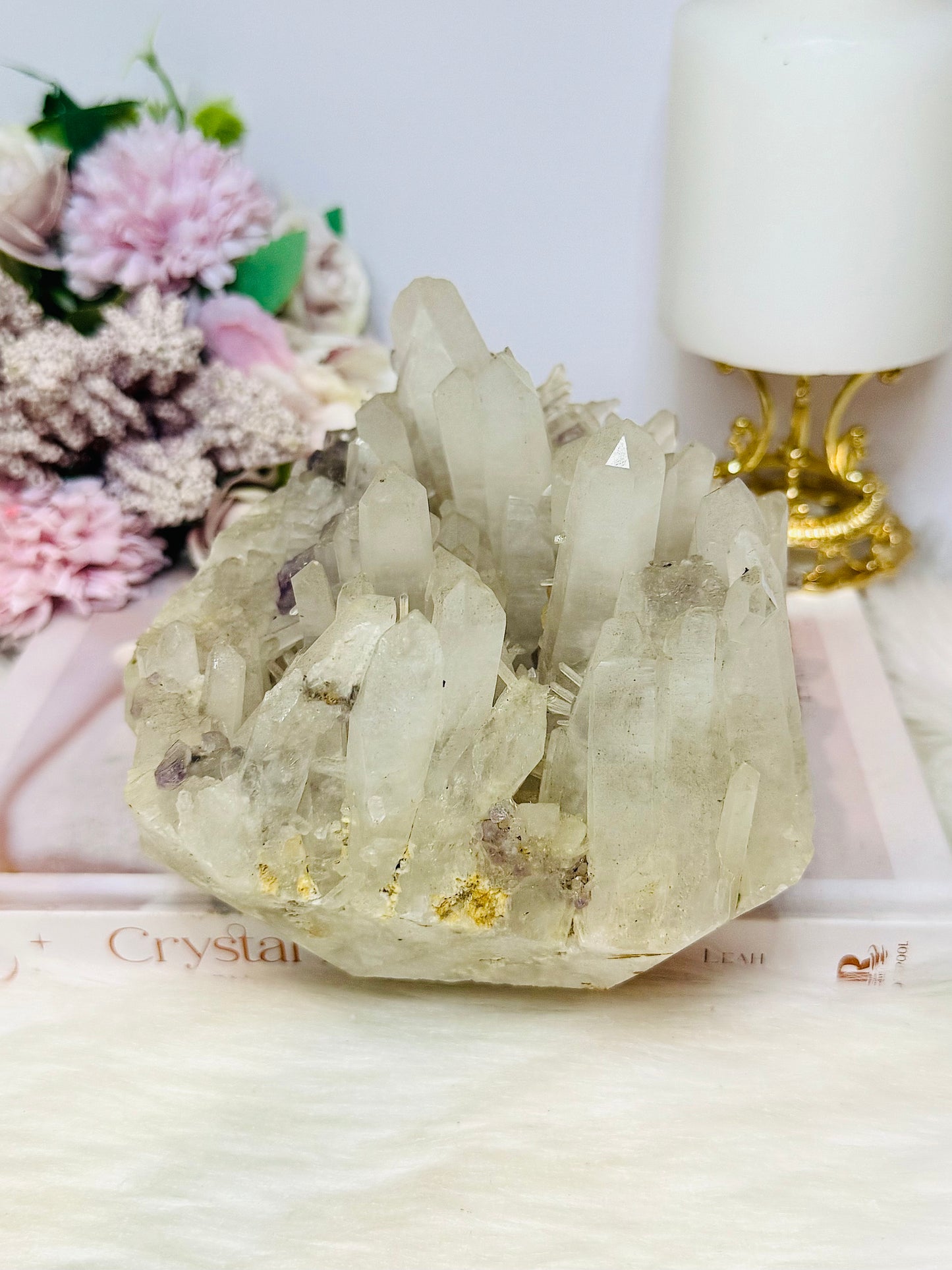 Rare Collectors Piece - Large Natural Clear Quartz Cluster with Purple Fluorite Inclusions 1.6KG