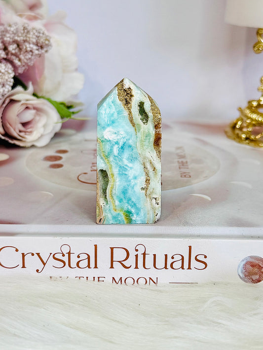 Natural 5.5cm Blue Hemimorphite Druzy Tower