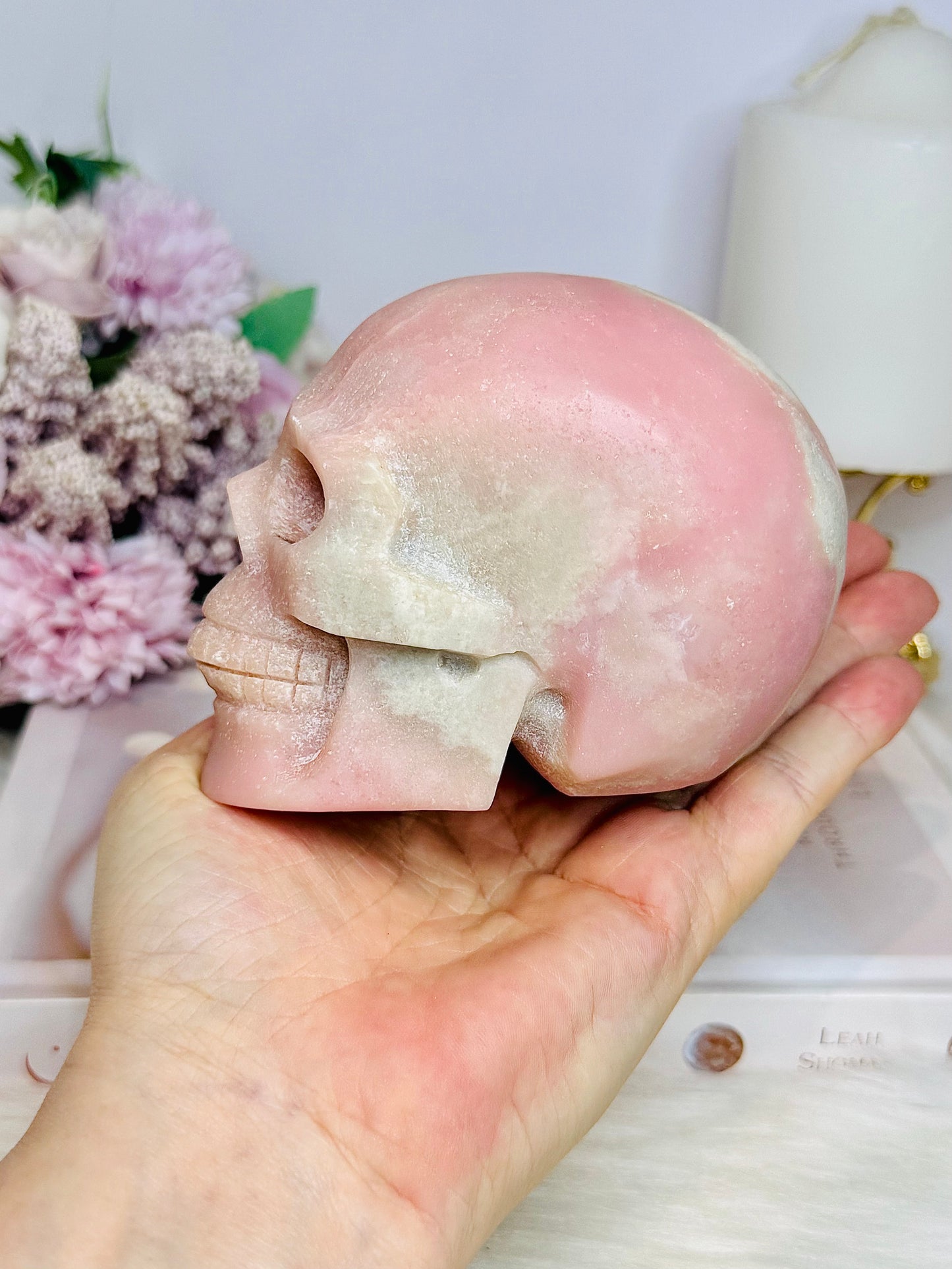 Large Pink Opal Carved Skull 10cm 828g
