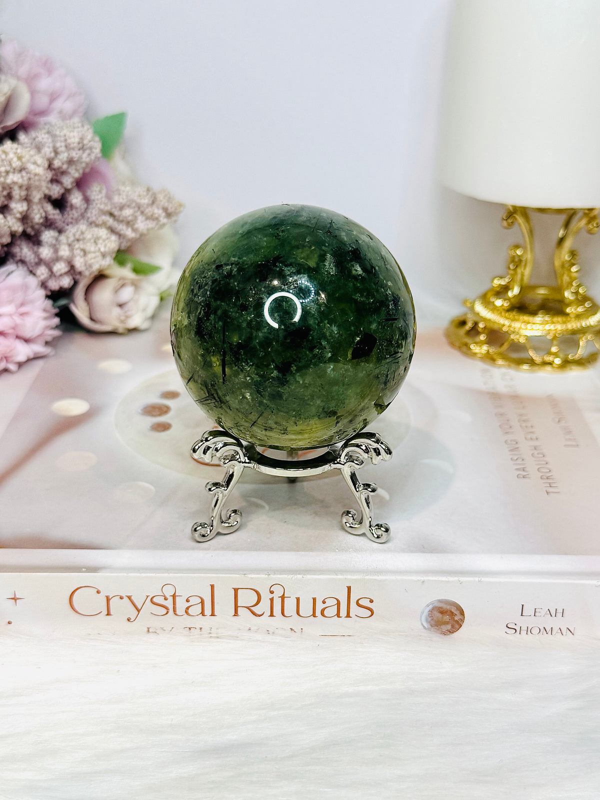Large Druzy Prehnite Sphere on Stand 357g