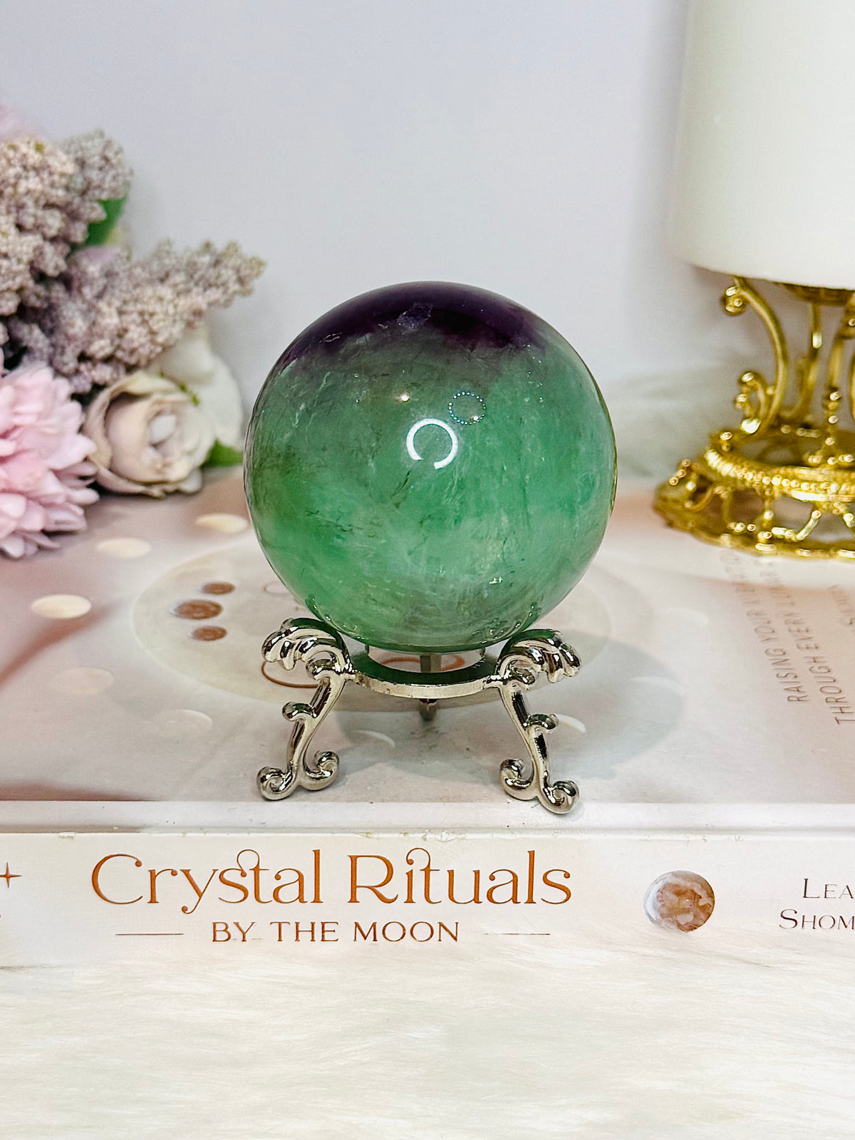 Green & Purple Fluorite Sphere on Stand 372g