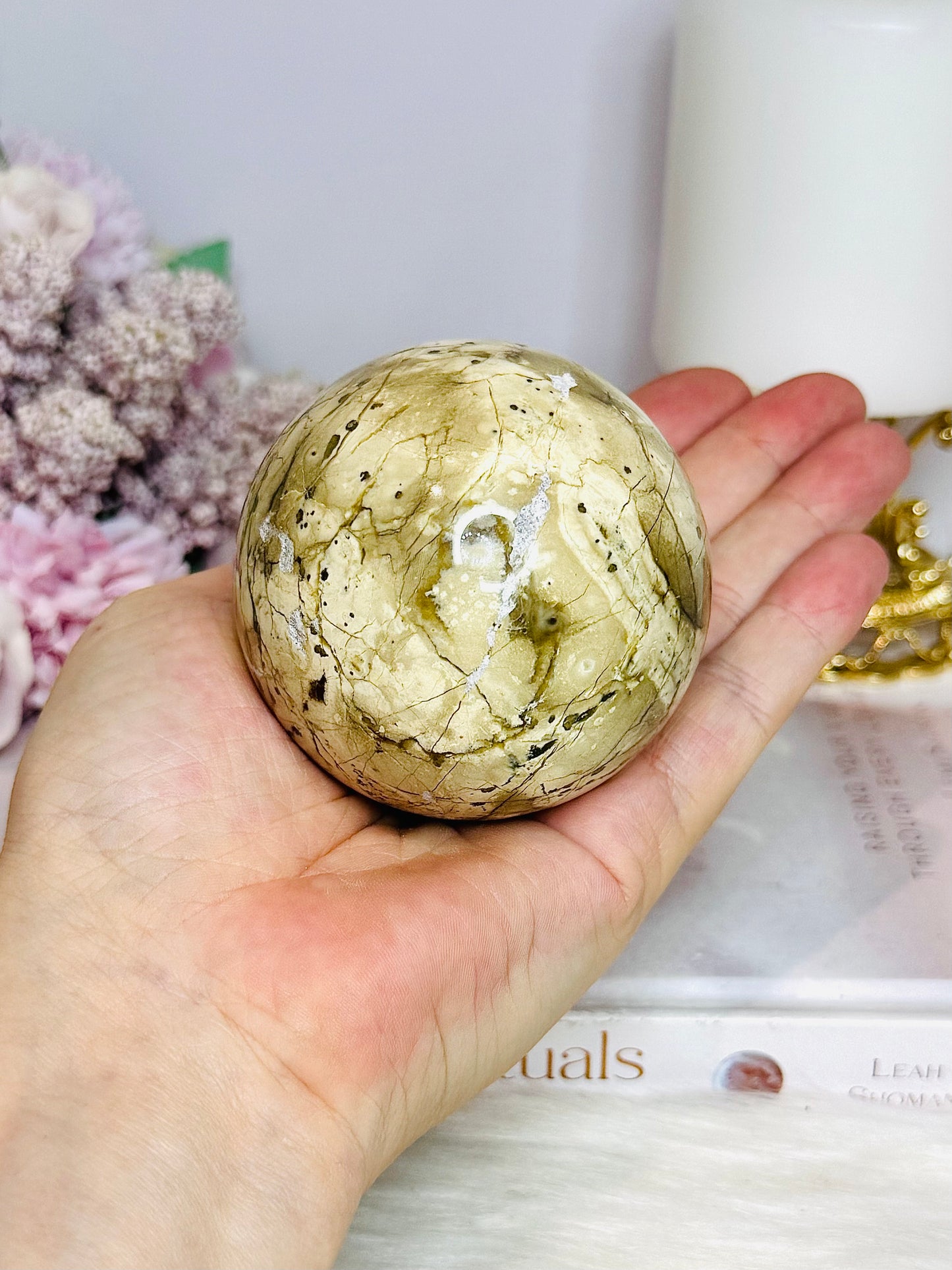 Large Serpentine Sphere on Stand 406g