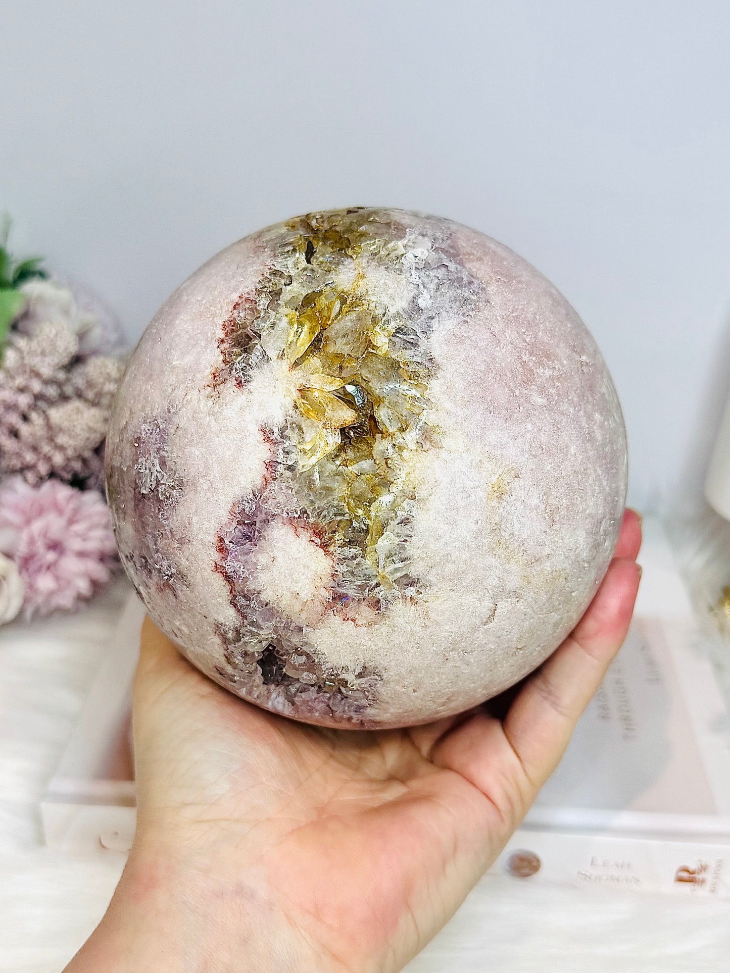 A Collectors Piece ~ Huge Druzy Pink Amethyst High Grade Sphere On Stand 2.7KG 12cm