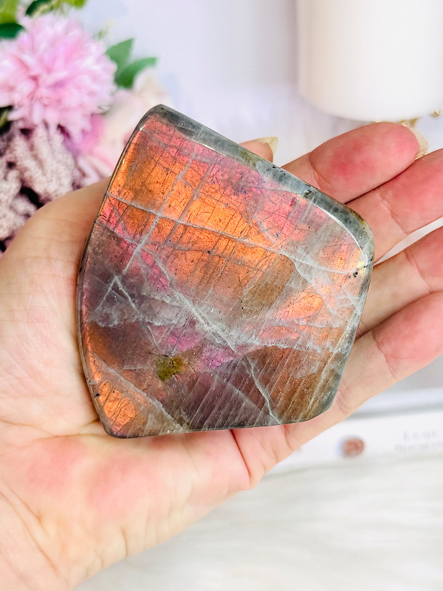 Wow! Incredible Pink, Purple & Orange Flash Natural Labradorite Polished Freeform 324grams