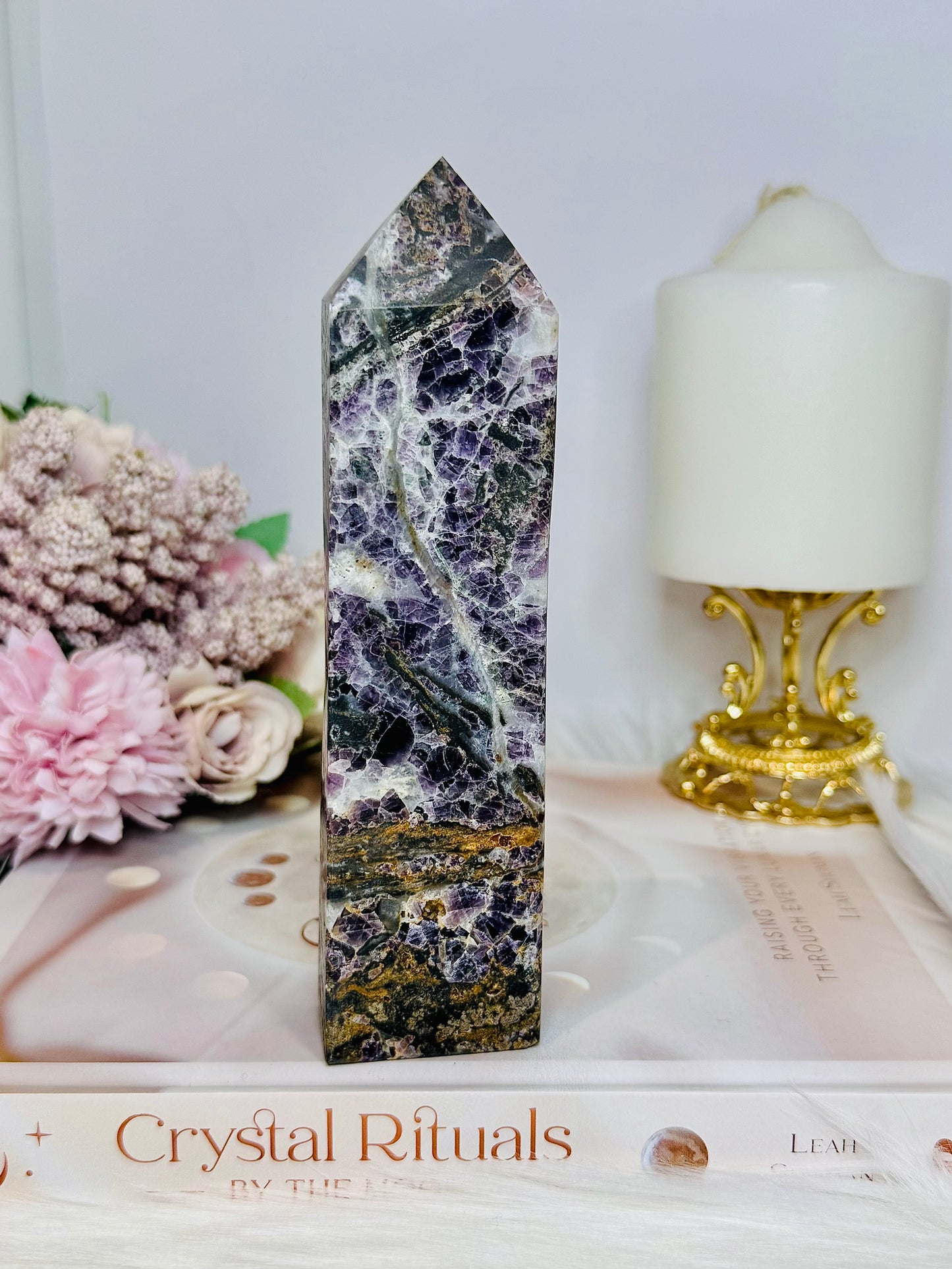 Purple Root Fluorite Tower 15.5cm 356g
