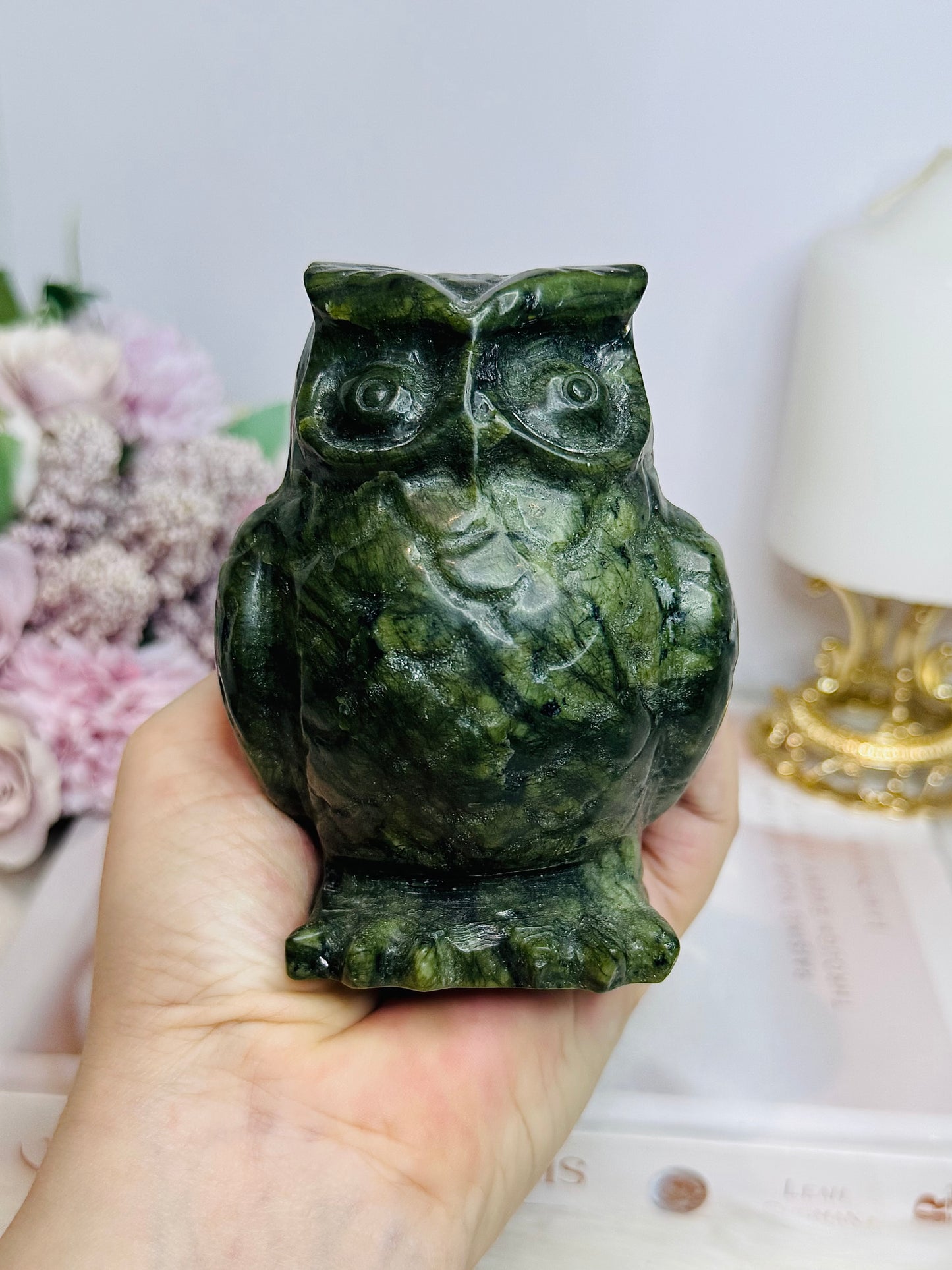 Large Green Jade Owl 11cm 643g