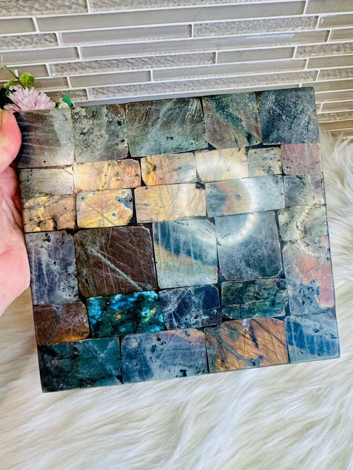 Large Heavy Labradorite Square Slab 22cm 1.57KG