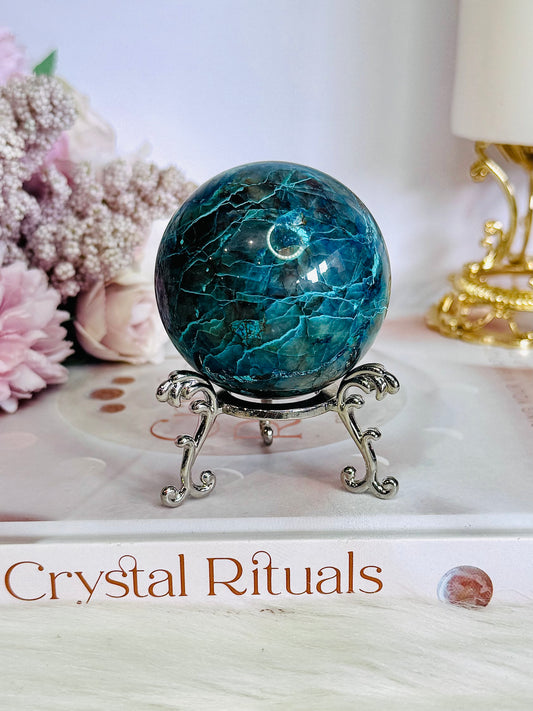 Absolutely Incredible High Grade Chrysocolla Sphere on Stand 198grams