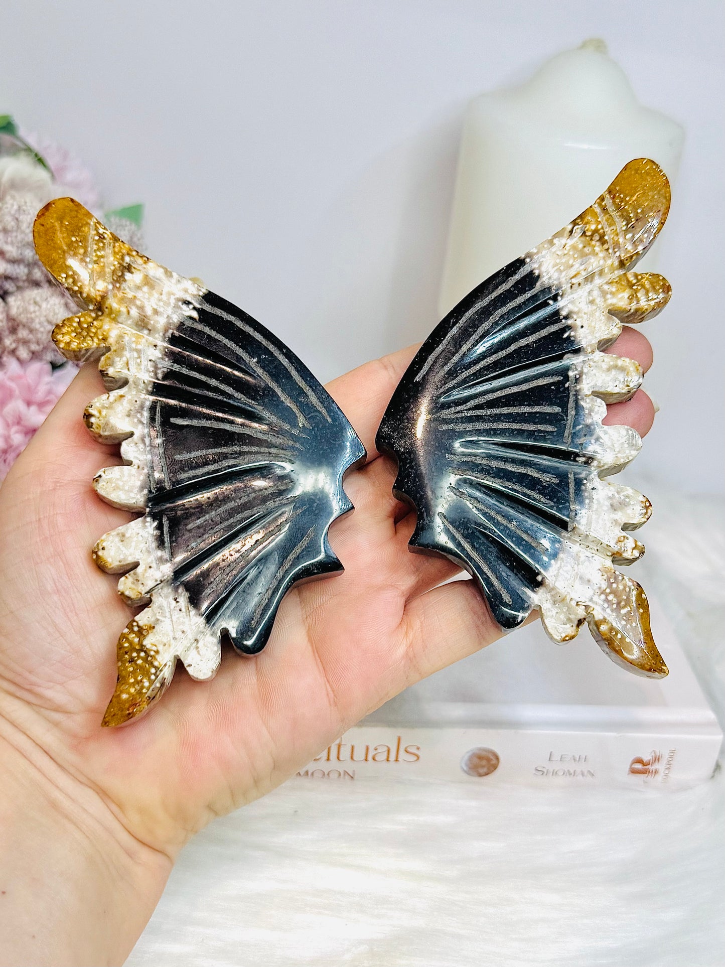 High Grade Ocean Jasper Wings On Stands 15cm