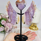Crazy Lace Amethyst Carved Heart with Angel Wings on Stand 19cm