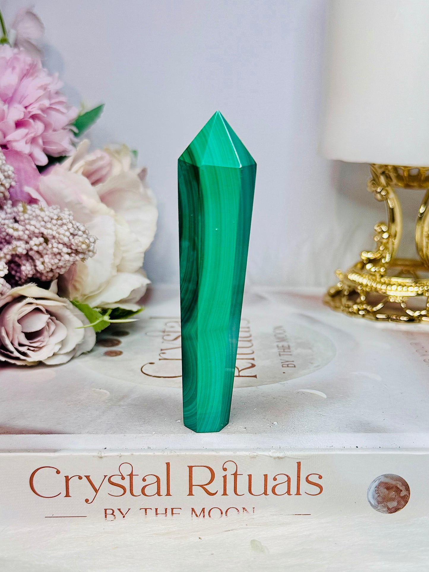 Natural AAA Grade Malachite Carved Tower | Wand 9cm