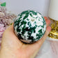 Large Druzy Moss Agate Sphere on Stand 515g