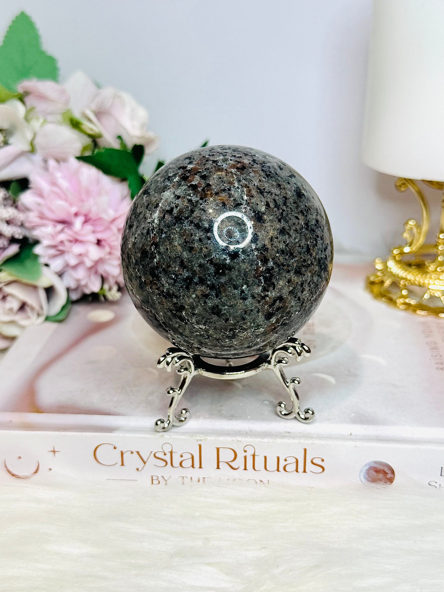 Natural Large Yooperlite (UV Reactive) Sphere on Stand 437g