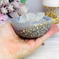 Natural Agate Carved Bowl Filled with Clear Quartz Tumbles 443g