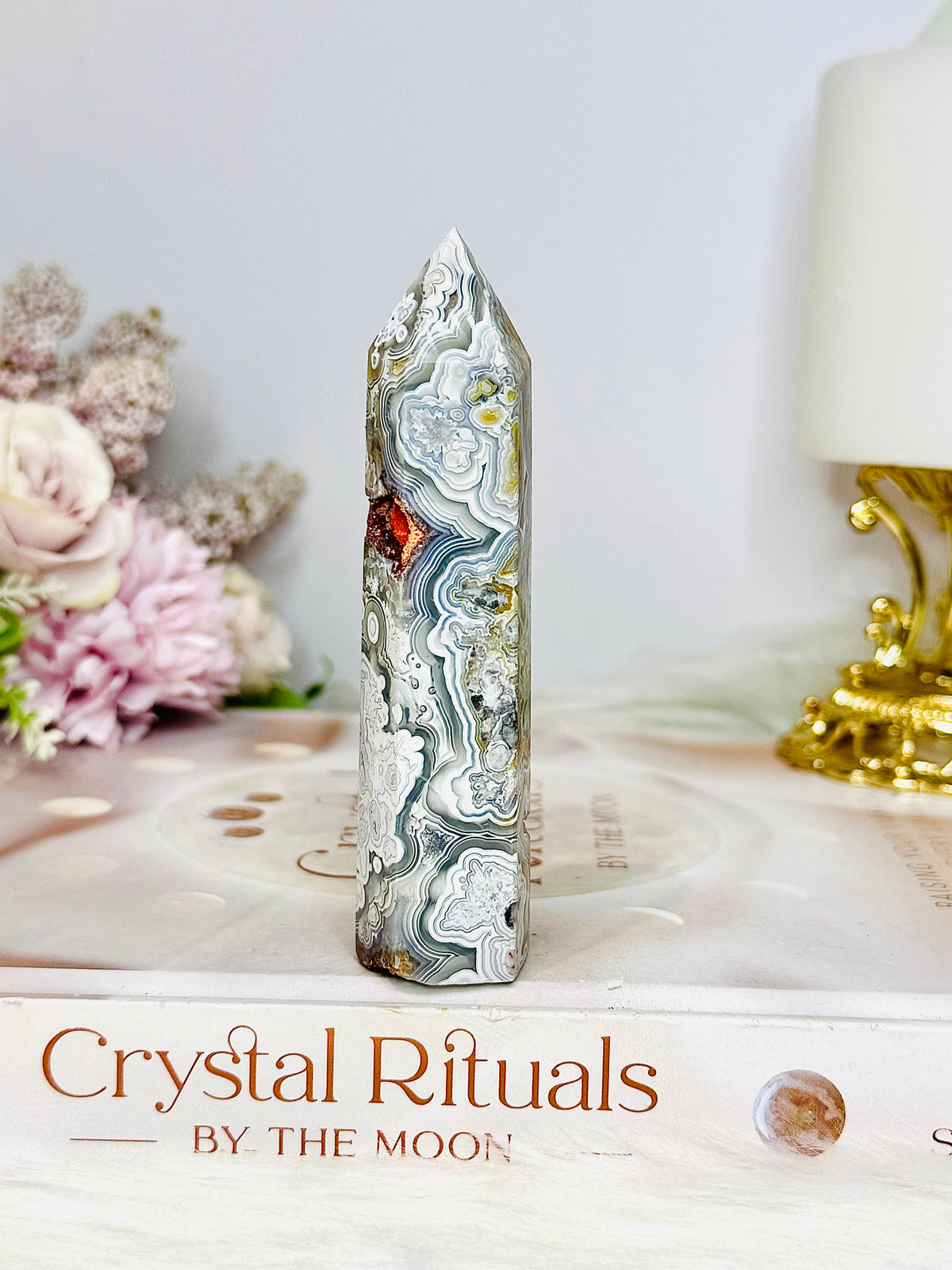 Mexican Lace Agate Druzy Tower 9.5cm