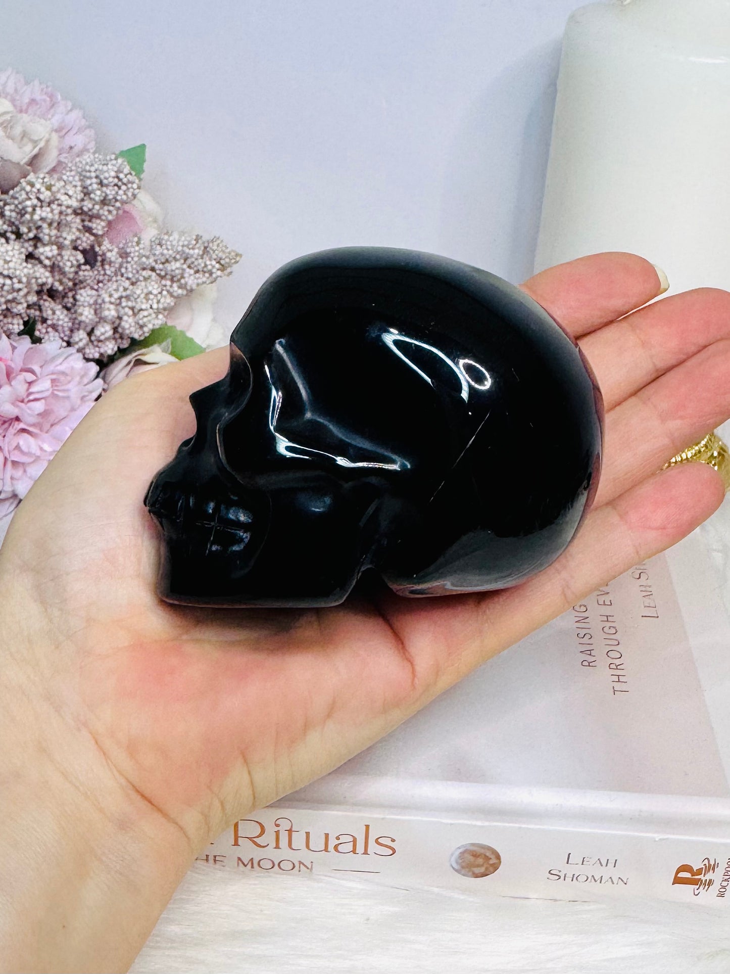 Large Black Obsidian Carved Skull 9cm