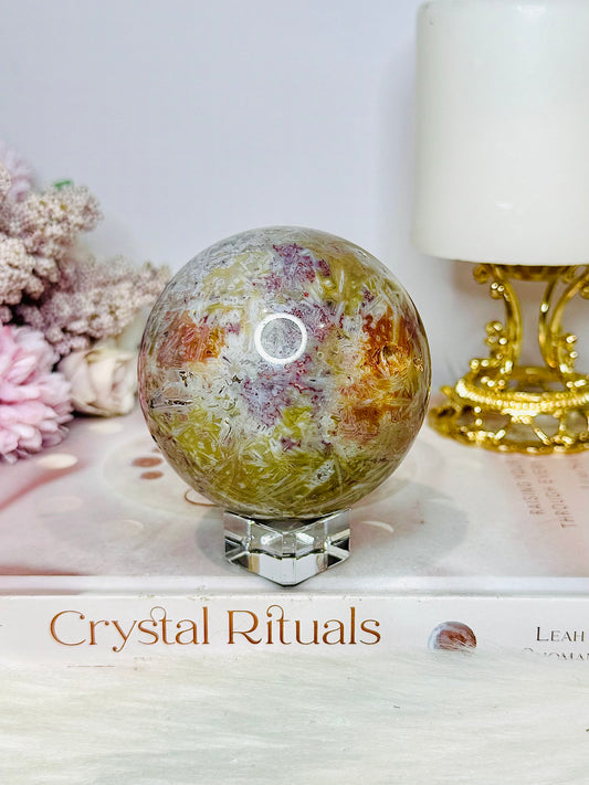 Ocean Jasper Rutile Sphere 468g On Stand