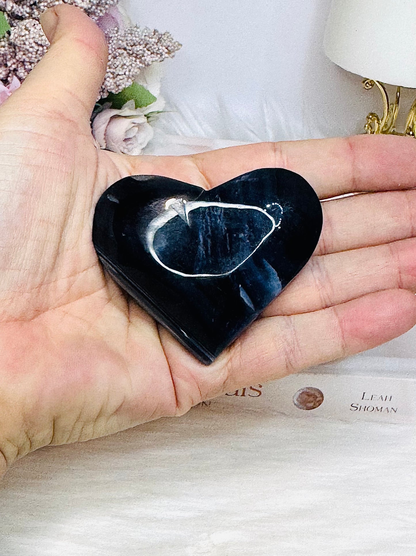Black Agate Heart On Stand
