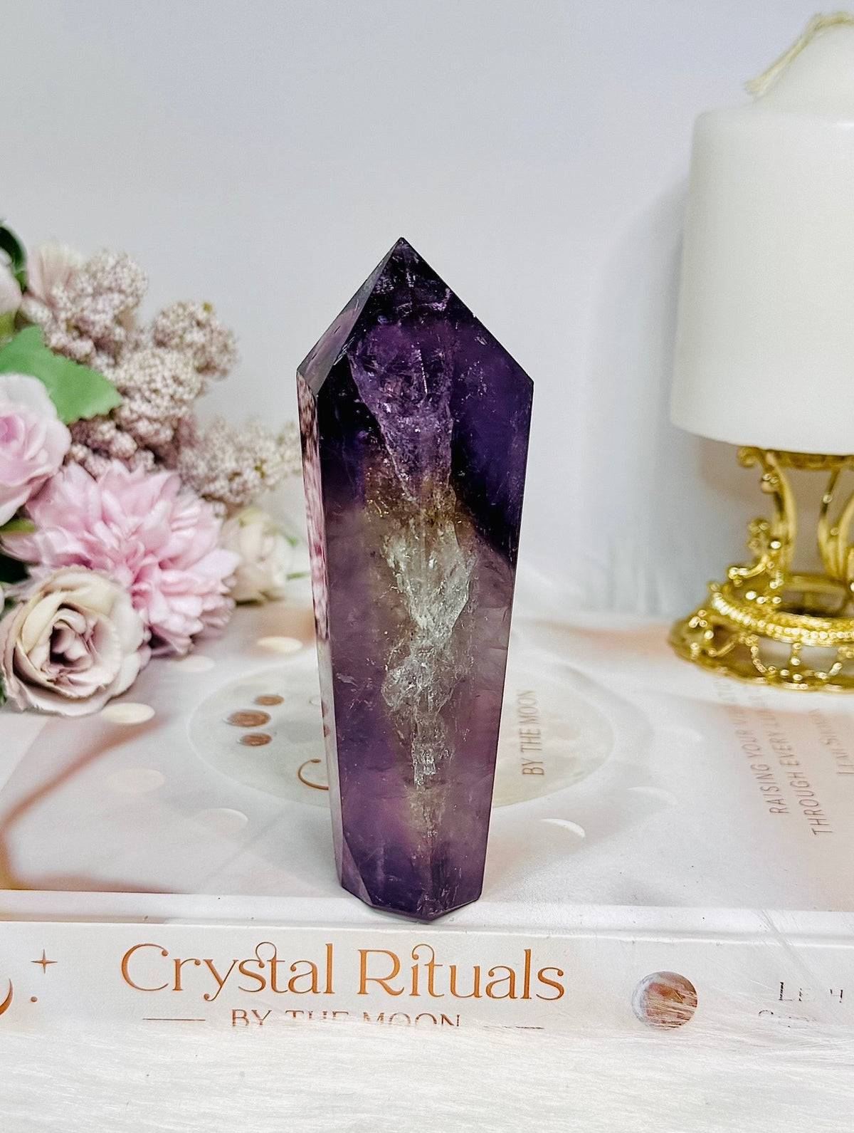 Phantom Amethyst Wand | Tower 11.5cm With Rainbows