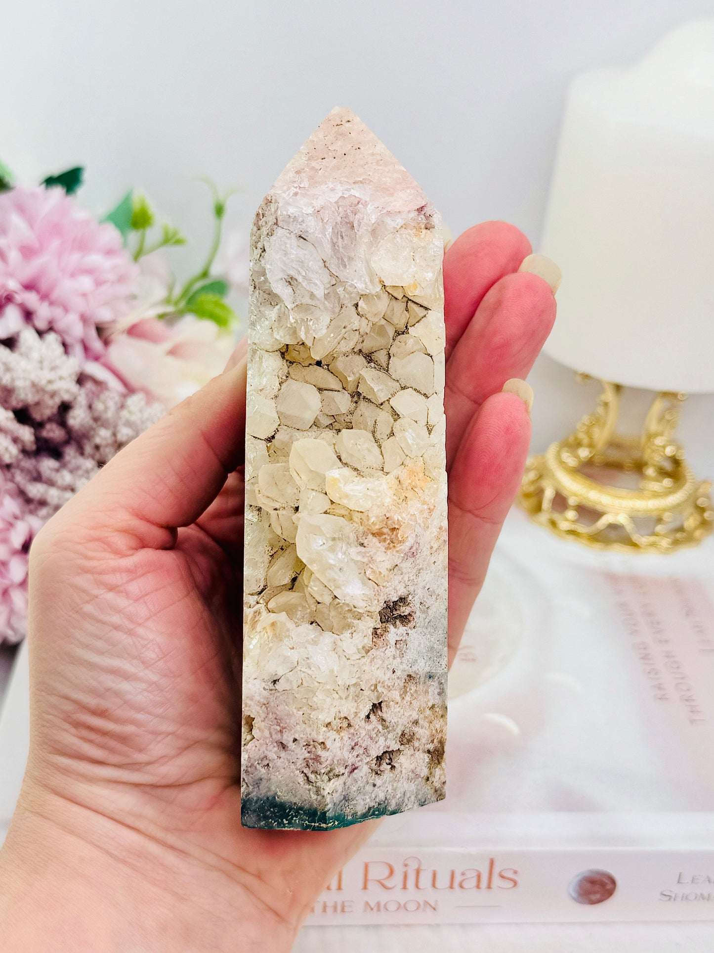 Chunky Tall 14cm Natural Druzy Pink Amethyst Tower (slight chip in tip)