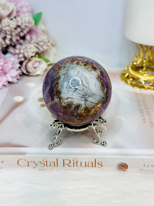 Crazy Lace Amethyst Sphere on Stand 316g