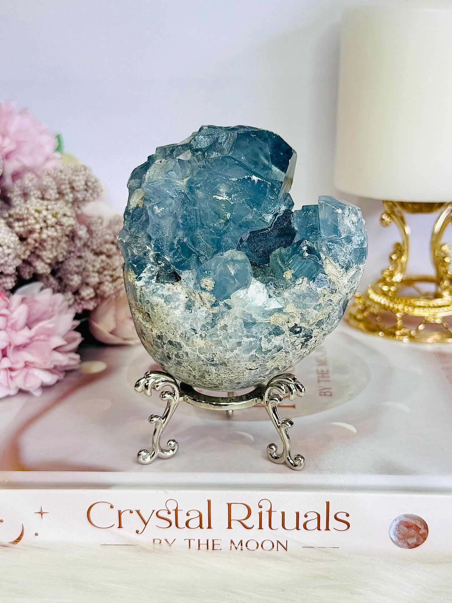 Blue Celestite Chunky Natural Druzy Freeform On Stand 535grams