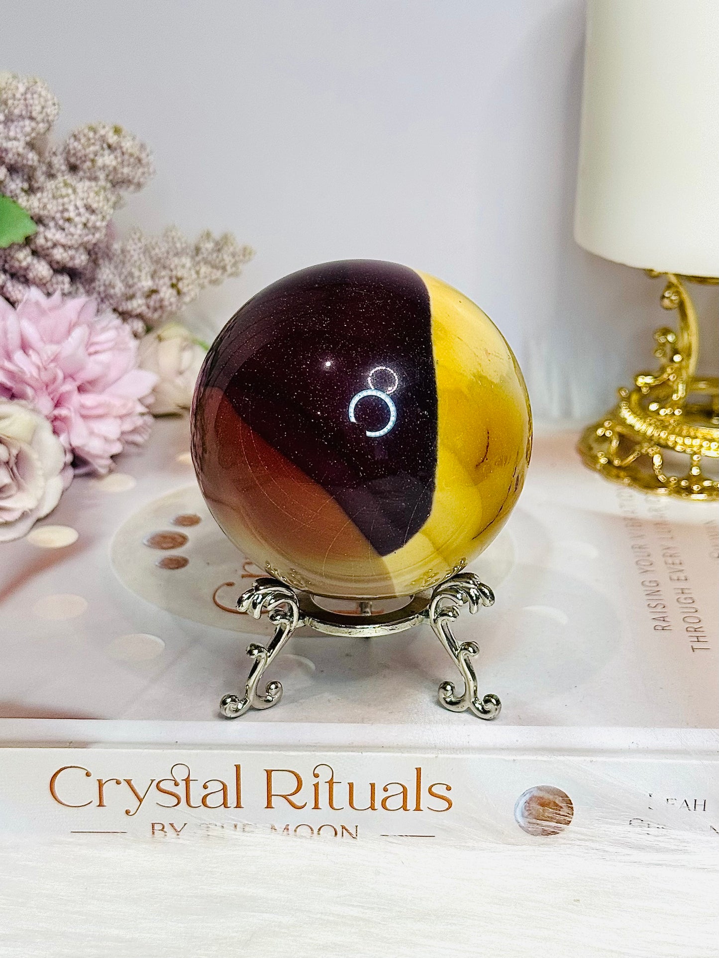 Large Mookaite Jasper Sphere on Stand 392g